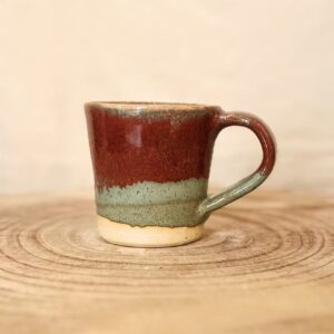 Red on blue V mugs
